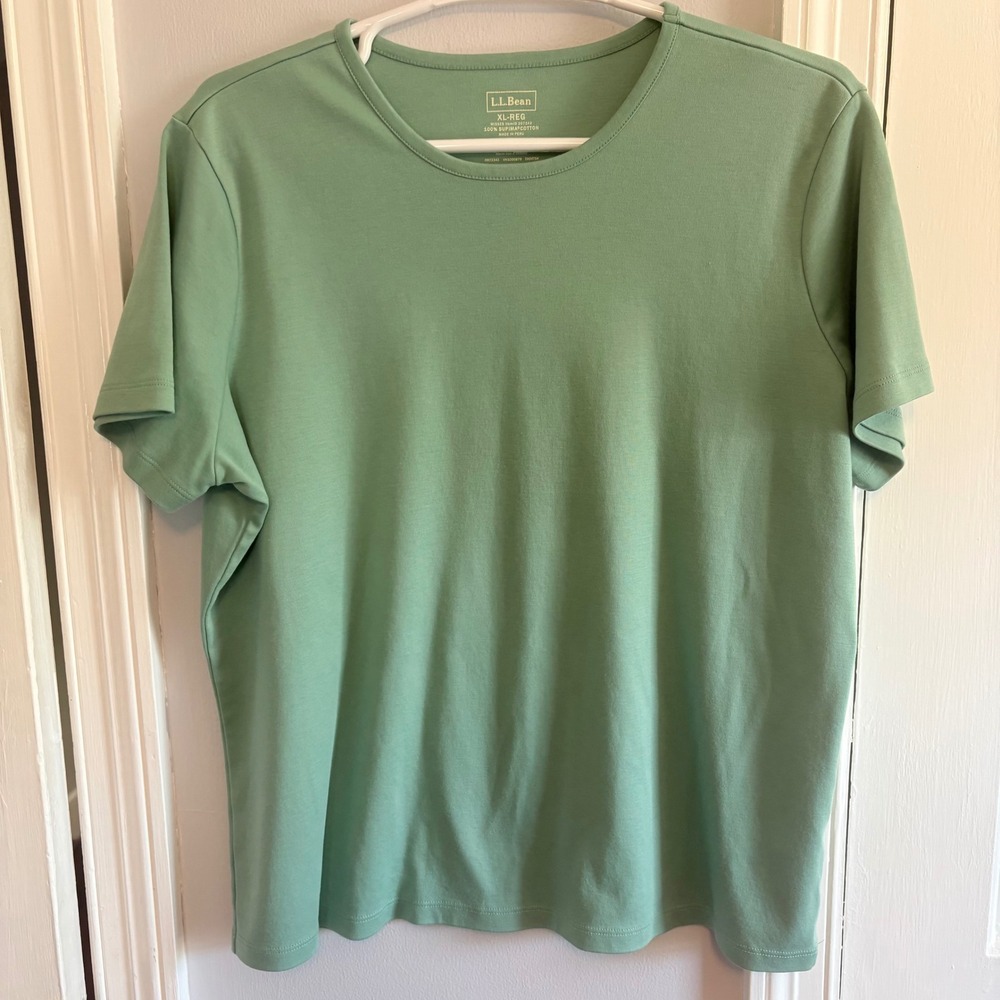 L.L.Bean Women XL Tee Shirt Faded Sage Green Supima Cotton Crew Neck 207242